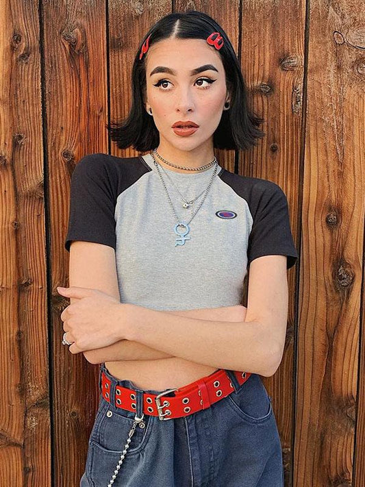 Casual Wrap Split-joint Round-neck Short Sleeves T-shirt Top