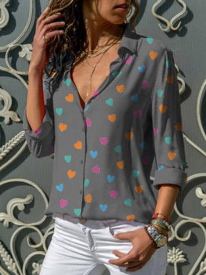 Plus Size Fashion V-neck printed Blouses&shirts Tops