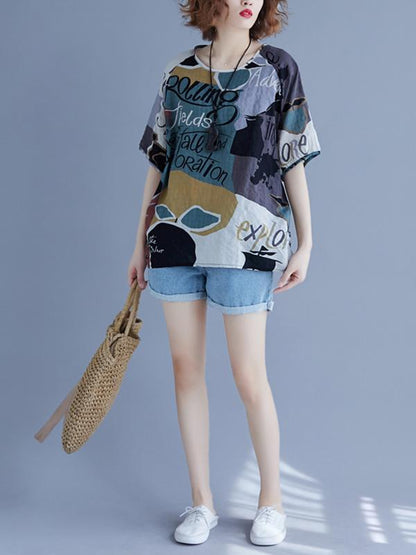 Vintage Printed Letter Round-neck T-Shirt