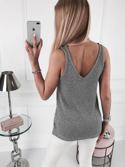 Simple Gray Knitting Vest Tops