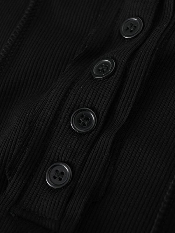 Original Stylish Solid Color Buttoned Skinny T-Shirt Top