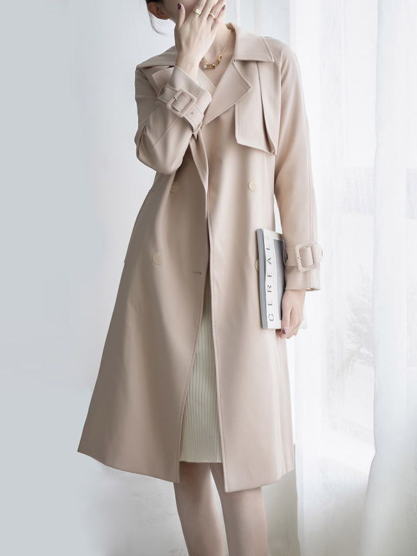 Urban Solid Color Bandage Belted Coat