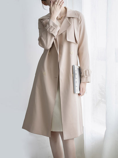Urban Solid Color Bandage Belted Coat