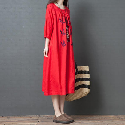 Casual Womens Vintage Linen Half Sleeve Dress