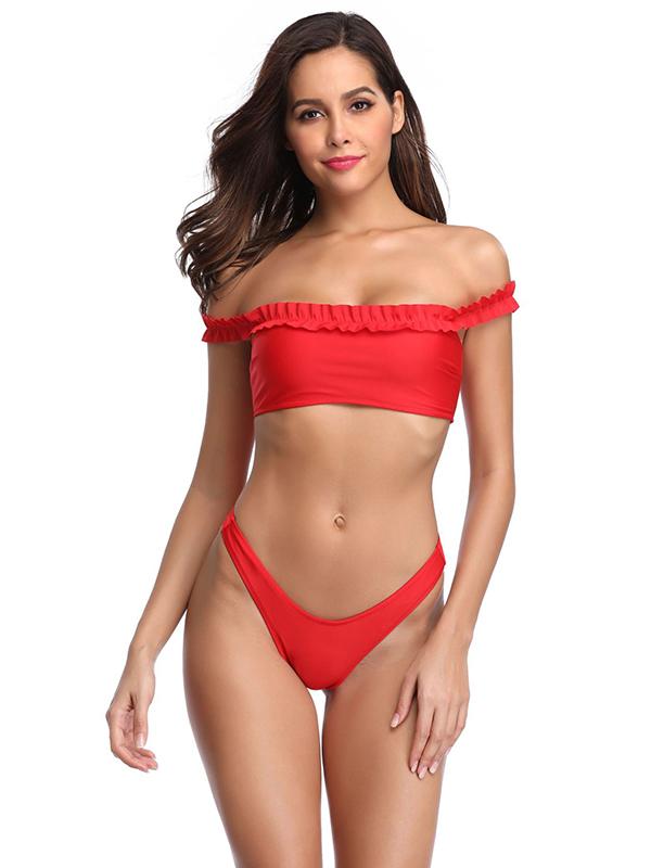 Falbala Bandeau Plain Bikini