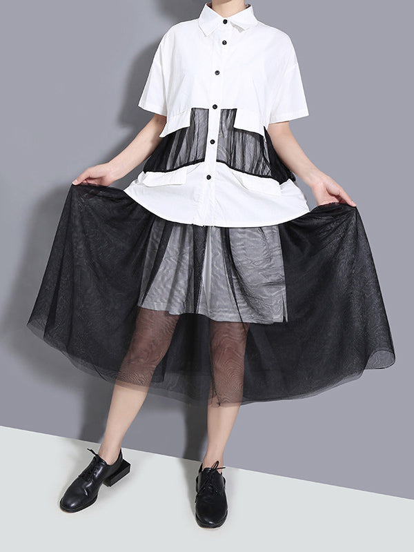 Original Gauze Split-Joint Short Sleeve Shirt Dress