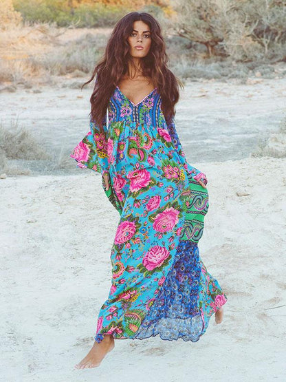 Flared Sleeves V-neck Bohemia Dress