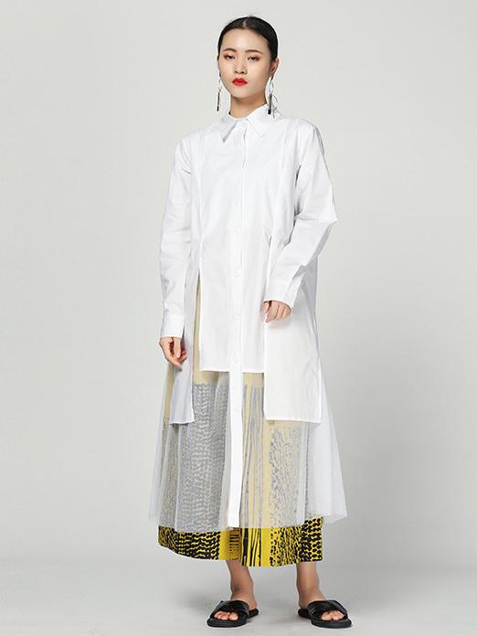 Cropped Split-joint Split-front Lapel Long Blouse