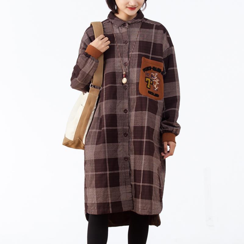 Cotton Single Breasted Plaid Long Shirt