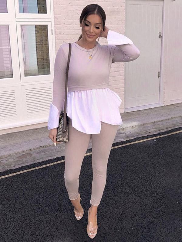 False Two Split-joint Cropped Blouse