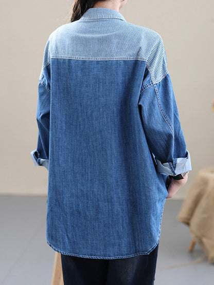 Casual Asymmetric Split-Joint Buttoned Lapel Long Sleeves Blouse Tops