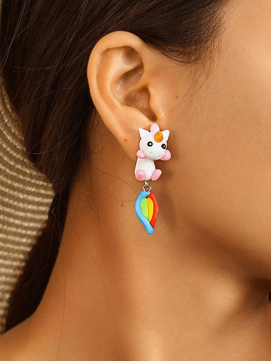 Cartoon Colorful Unicorn Polymer Clay Earrings Accessories