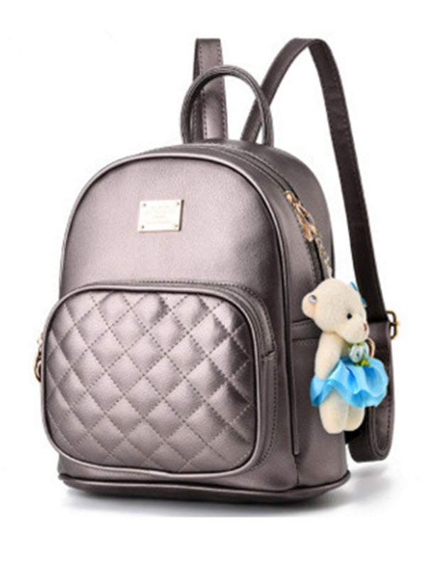 Original Solid Color Zipper PU Backpack