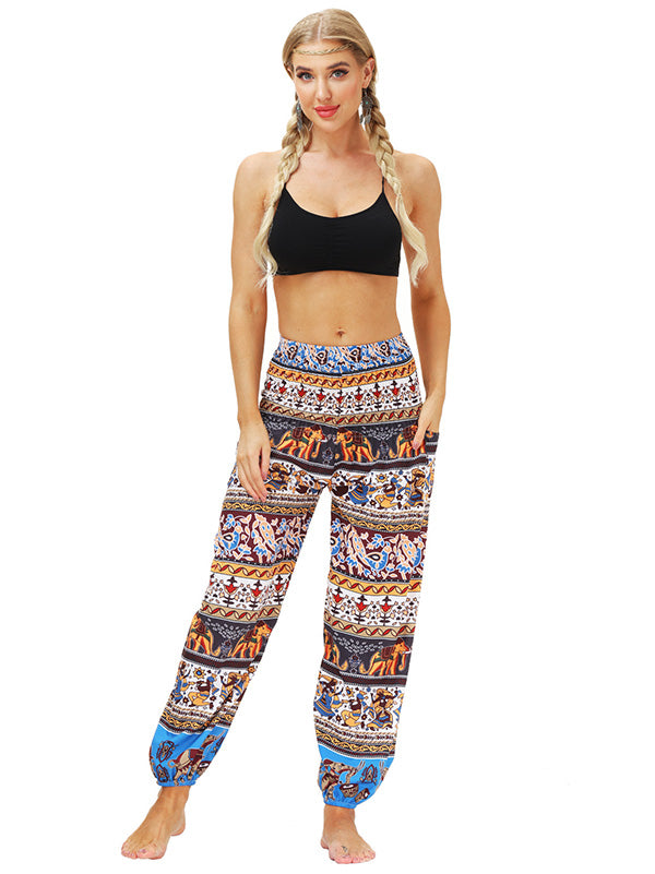 Bohemia Stripes Printed Elastic High Waisted Knickerbockers& Yoga Pants
