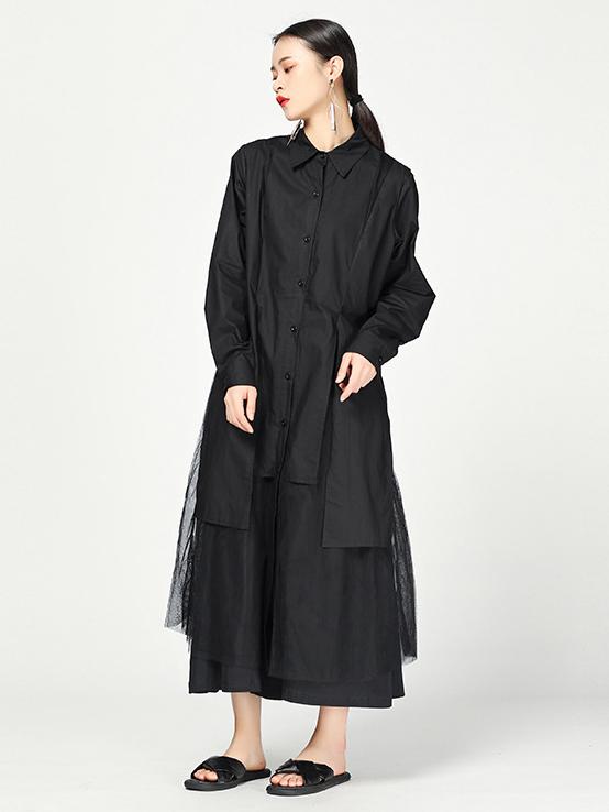 Cropped Split-joint Split-front Lapel Long Blouse