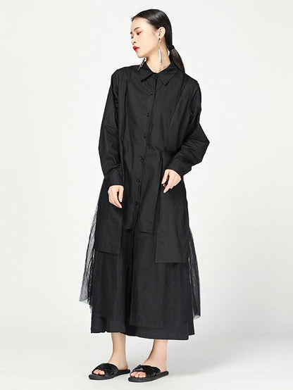 Cropped Split-joint Split-front Lapel Long Blouse