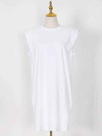 Original Solid Color Round-Neck Cap Sleeve Mini Dress