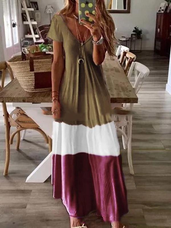 Loose Color-block Gradient Maxi Dress