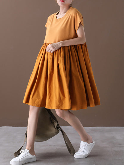 Artistic Retro Round-Neck Dress