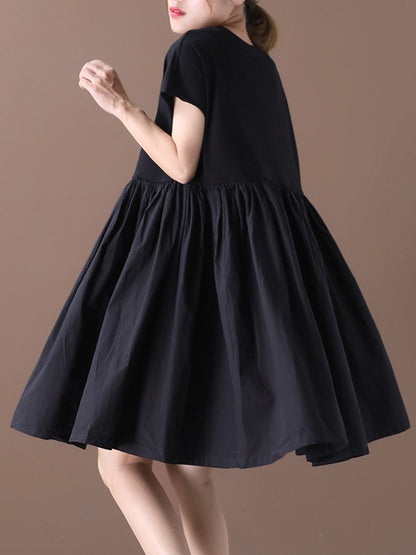 Artistic Retro Round-Neck Dress