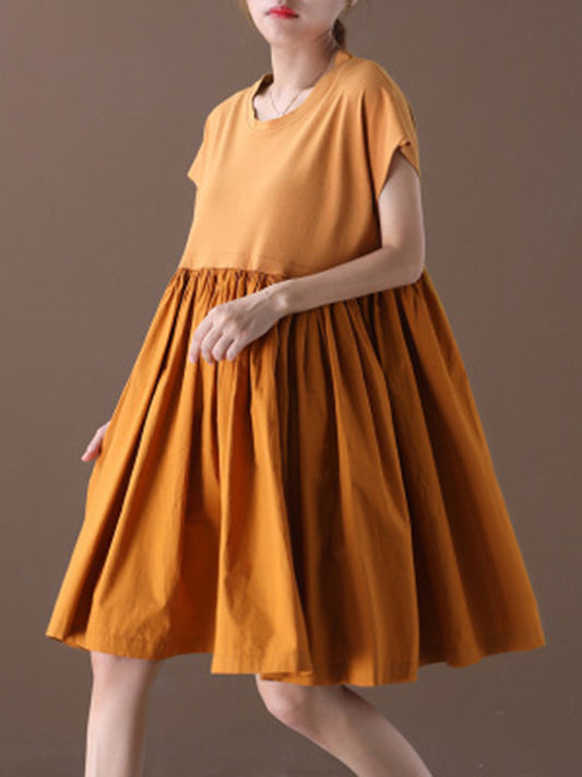 Artistic Retro Round-Neck Dress