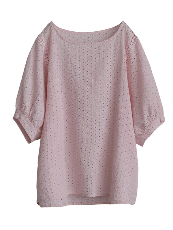 Artistic Retro Hollow Solid T-Shirts Tops
