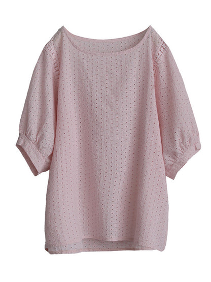Artistic Retro Hollow Solid T-Shirts Tops