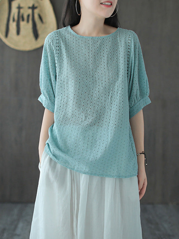 Artistic Retro Hollow Solid T-Shirts Tops