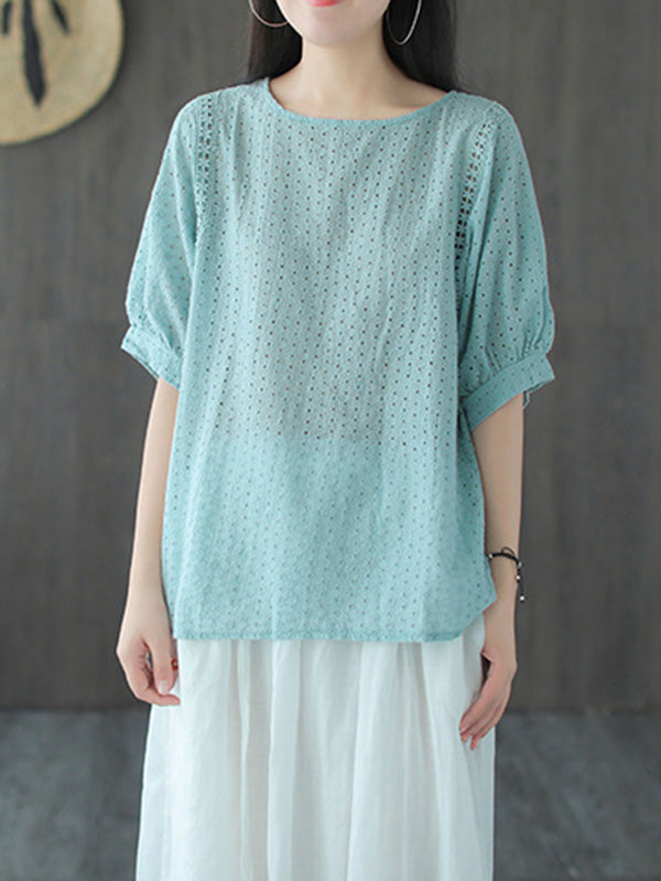 Artistic Retro Hollow Solid T-Shirts Tops