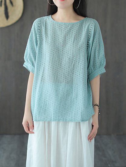 Artistic Retro Hollow Solid T-Shirts Tops