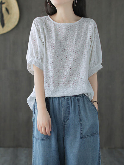 Artistic Retro Hollow Solid T-Shirts Tops
