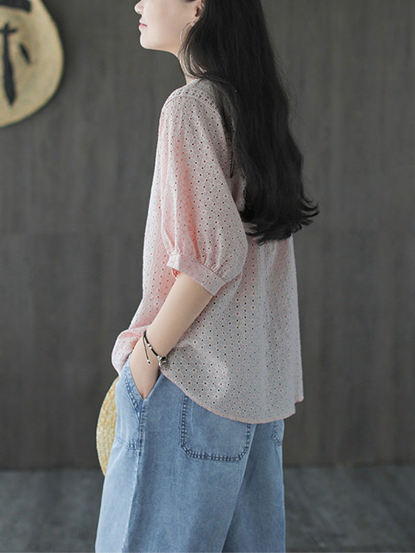 Artistic Retro Hollow Solid T-Shirts Tops