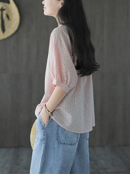 Artistic Retro Hollow Solid T-Shirts Tops