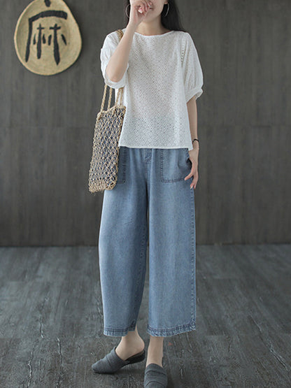 Artistic Retro Hollow Solid T-Shirts Tops