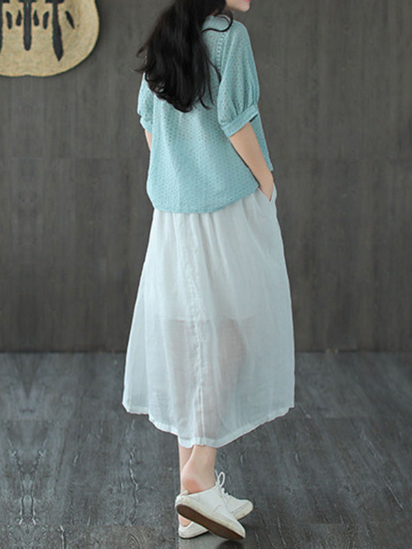 Artistic Retro Hollow Solid T-Shirts Tops