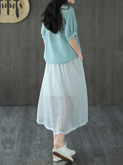 Artistic Retro Hollow Solid T-Shirts Tops