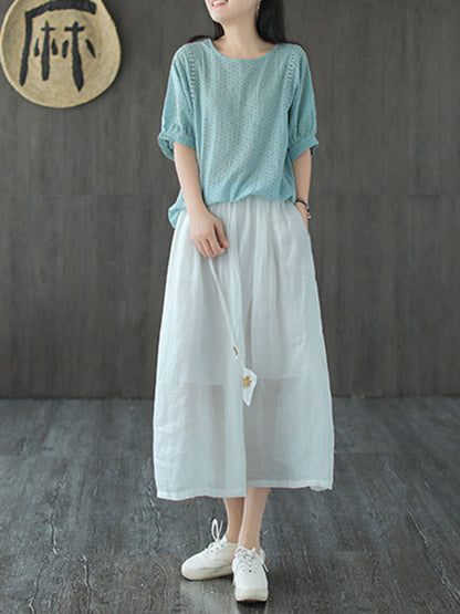 Artistic Retro Hollow Solid T-Shirts Tops