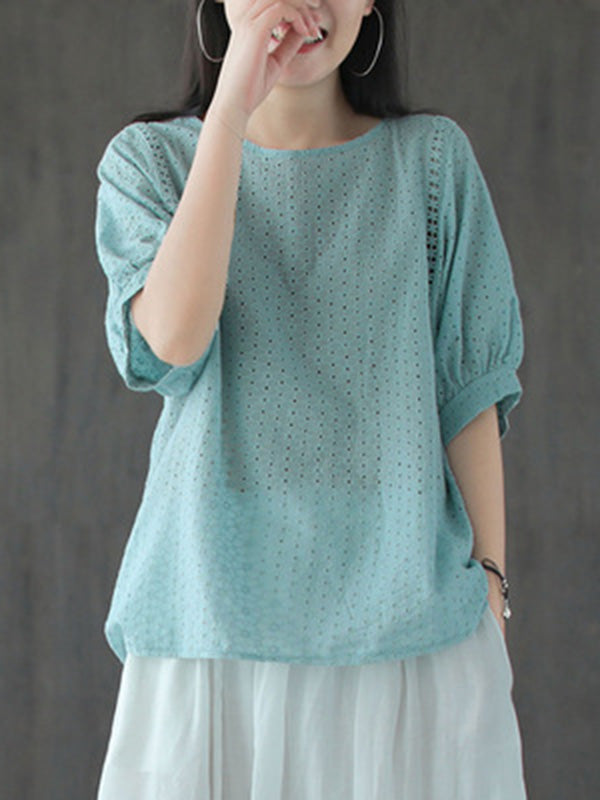 Artistic Retro Hollow Solid T-Shirts Tops
