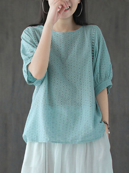 Artistic Retro Hollow Solid T-Shirts Tops
