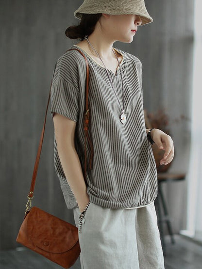 Artistic Retro Stripe T-Shirts Tops