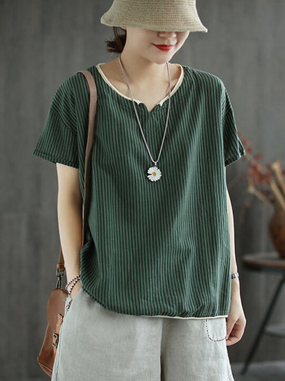 Artistic Retro Stripe T-Shirts Tops