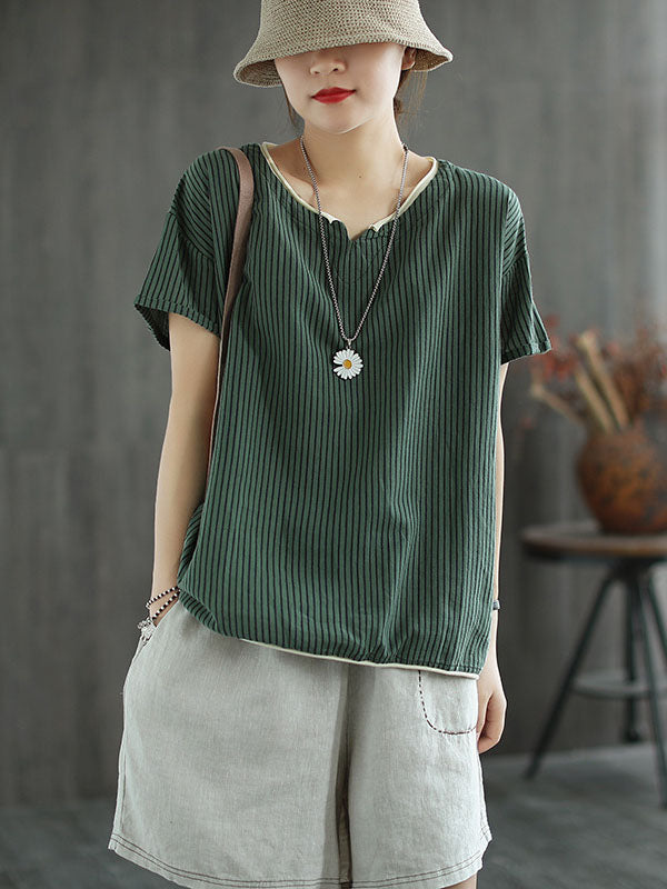 Artistic Retro Stripe T-Shirts Tops