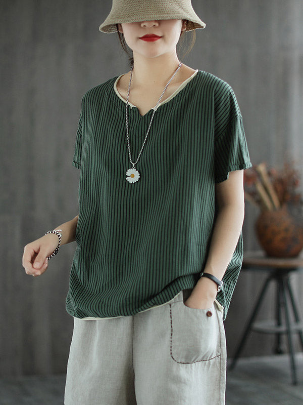Artistic Retro Stripe T-Shirts Tops