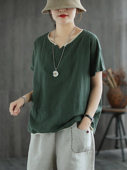 Artistic Retro Stripe T-Shirts Tops