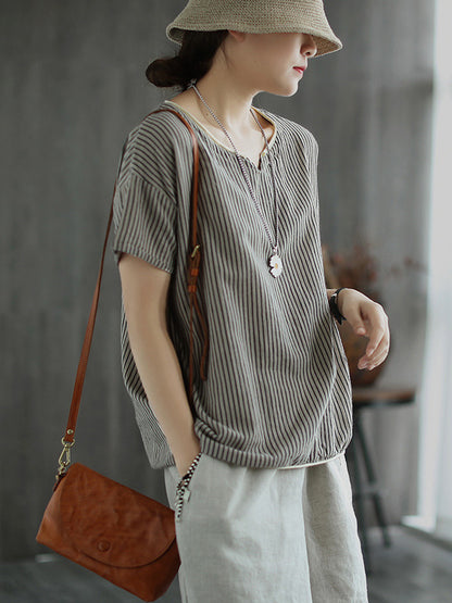 Artistic Retro Stripe T-Shirts Tops