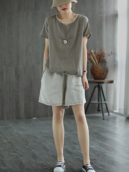 Artistic Retro Stripe T-Shirts Tops