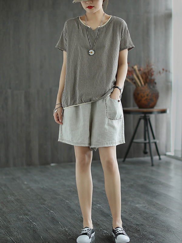 Artistic Retro Stripe T-Shirts Tops