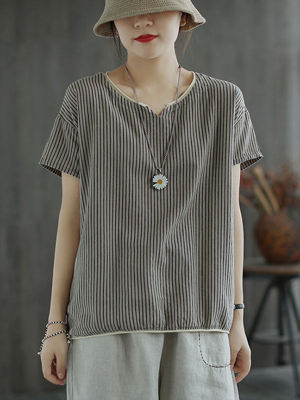 Artistic Retro Stripe T-Shirts Tops