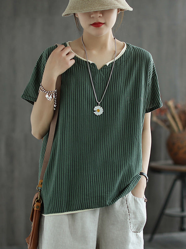 Artistic Retro Stripe T-Shirts Tops