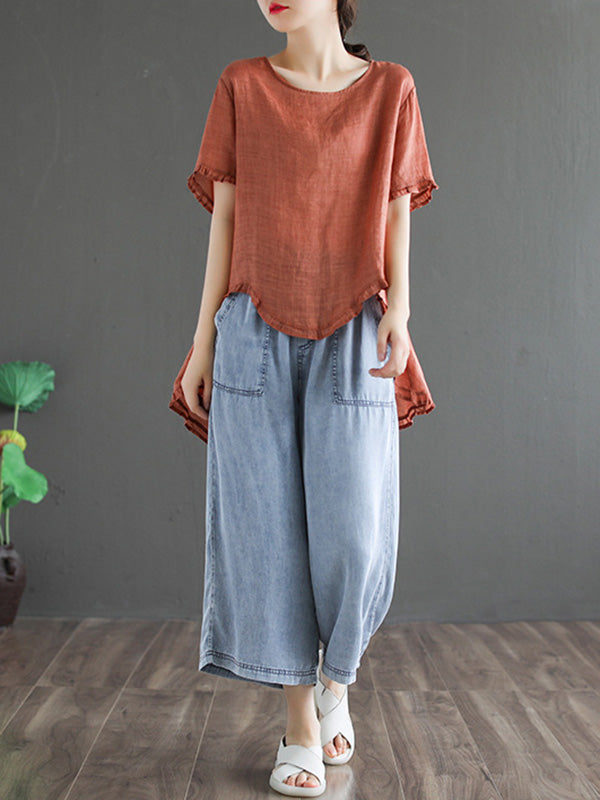 Original Irregularity Solid T-Shirts Tops